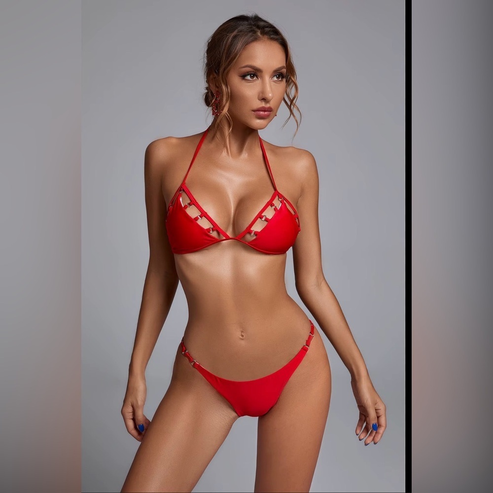 New Y2k Red Halter Bikini Swimsuit Set Size Xs
